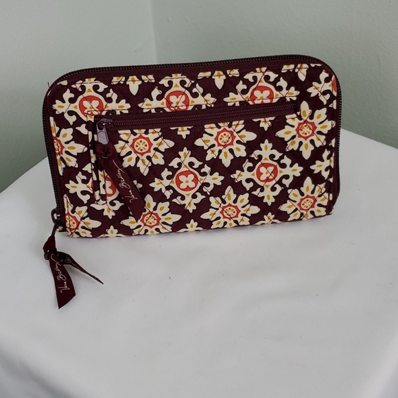Vera Bradley Handbags - Vera Bradley Burgundy Cream Print Wallet